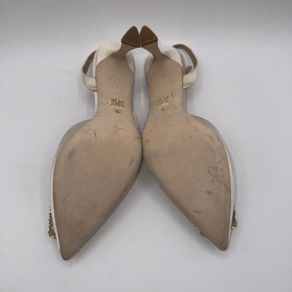 Badgley Mischka Enida Rhinestone Slingback Heels Women's Size 6‎ Champagne Satin